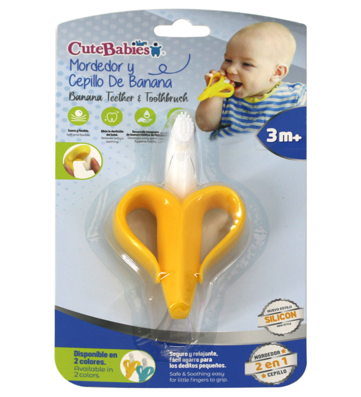 Mordedor y cepillo de banana para bebés Cute Babies Color Amarillo